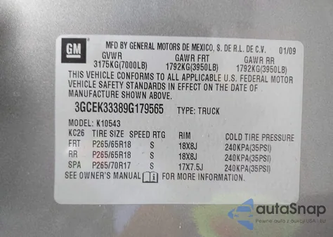 2009 Chevrolet Silverado 1500 Ltz z USA, uszkodzony, nr VIN 3GCEK33389G179565